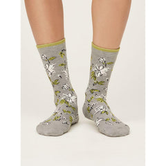Sketchy Floral Socks - Mid Grey Marle