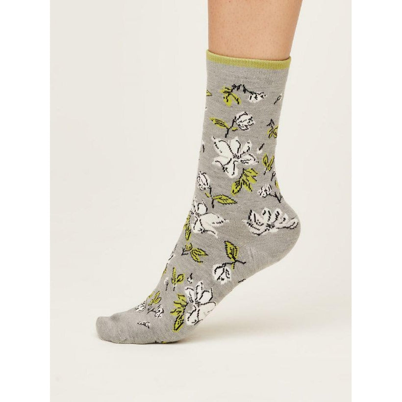 Sketchy Floral Socks - Mid Grey Marle